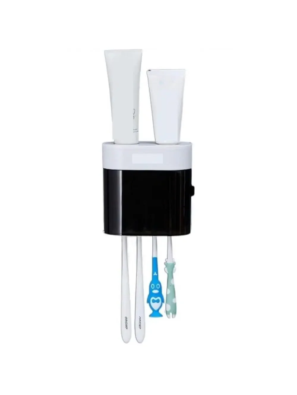 Automatic Toothpaste Dispenser Wall Mounted Modern Double Toothbrush Black White